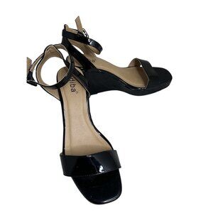 Diba Black Patent Leather Open Toe Wedge Sandals Size 10 M